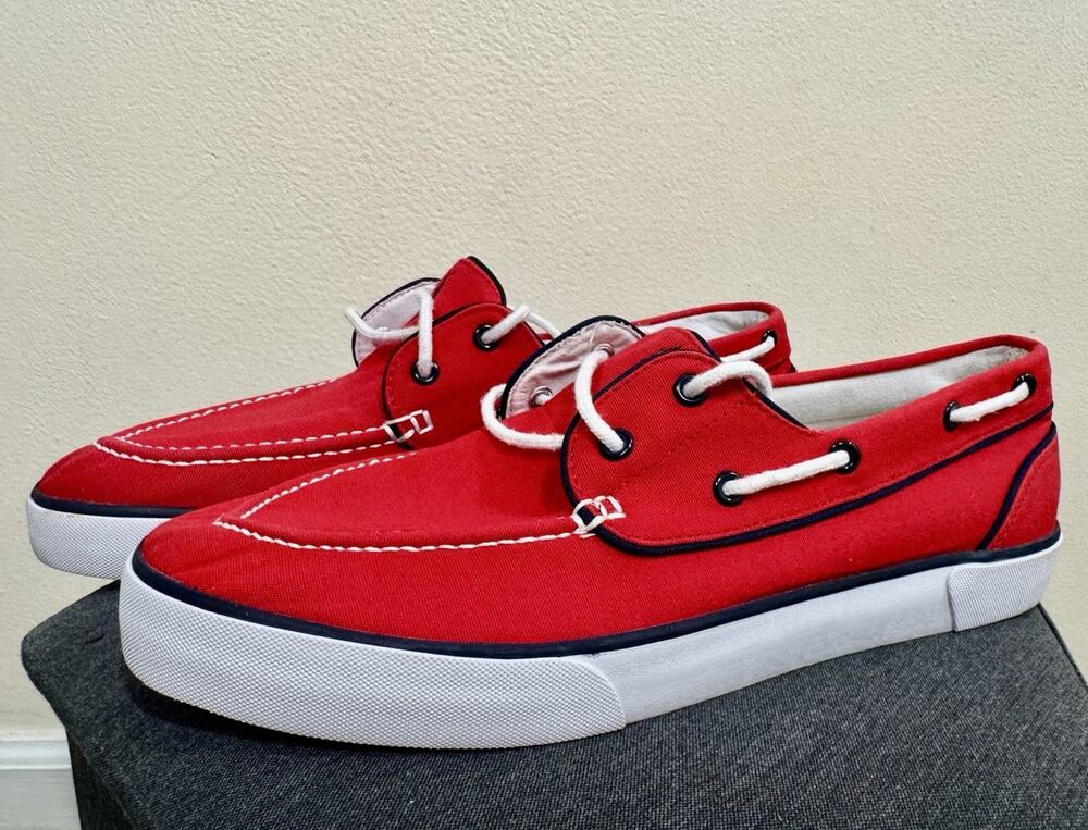 Polo Ralph Lauren Lander Red Canvas Boat Shoes Lace-Up Men’s US 12 D